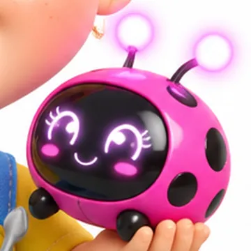 Dot, a pink robot ladybug with glowing antennae