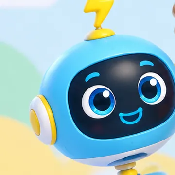 Wattsy, a round floating sky-blue robot with a happy screen face